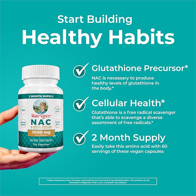 MaryRuth's NAC Supplement N-Acetyl Cysteine | 2 Month Supply | NAC 1000mg per Serving | Vegan Capsules | Gluthamine Precursor | Amino Acid | Non-GMO | Gluten Free | 120 Count | 60 Servings