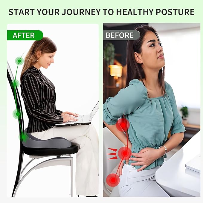 Memory Foam Seat Cushion for Office Chair Car Seat Ergonomic Chair Cushion Desk Chair Cushion for Sciatica Tailbone Hip Support Non‑Slip for Office Chairs Desk Accessories (Grey&Black)