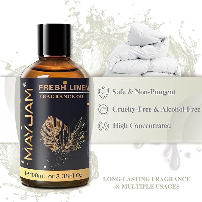 100ML/3.38FL.OZ Fresh Linen Fragrance Oils with Glass Dropper, Essential Oils for Diffusers for Home, Long Lasting Scented Oils for Diffusers Soap Candle Making