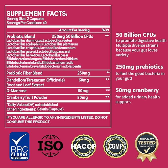 Premium Vaginal Probiotics – pH Balance with Prebiotics & Lactobacillus Probiotic Blend - Vaginal Health Supplement - Promote Healthy Vaginal Odor & Vaginal Flora, 80 Count (Pack of 1)