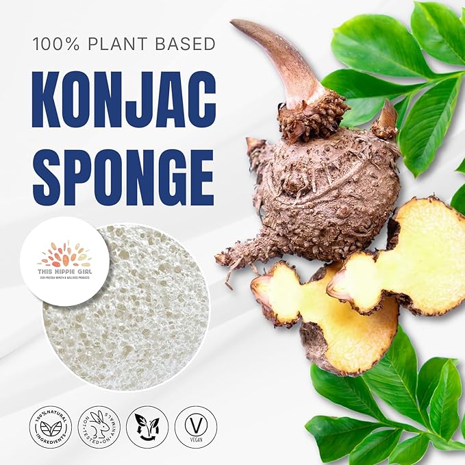 Roote Ritual Konjac Body Sponge – 100% Natural Exfoliating Shower Sponge for Sensitive Skin – Gently Deep Cleanses, Earth-Friendly Loofah, Biodegradable, Vegan – for Women, Men (Natural White)