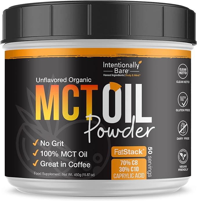 Intentionally Bare Keto MCT Oil Powder - 70% C8 & 30% C10 Medium Chain Triglycerides from Coconut Oil - Ideal for Keto Coffee, Shakes & Smoothies – Clean Energy, Mood, Focus & Metabolism - Unflavored