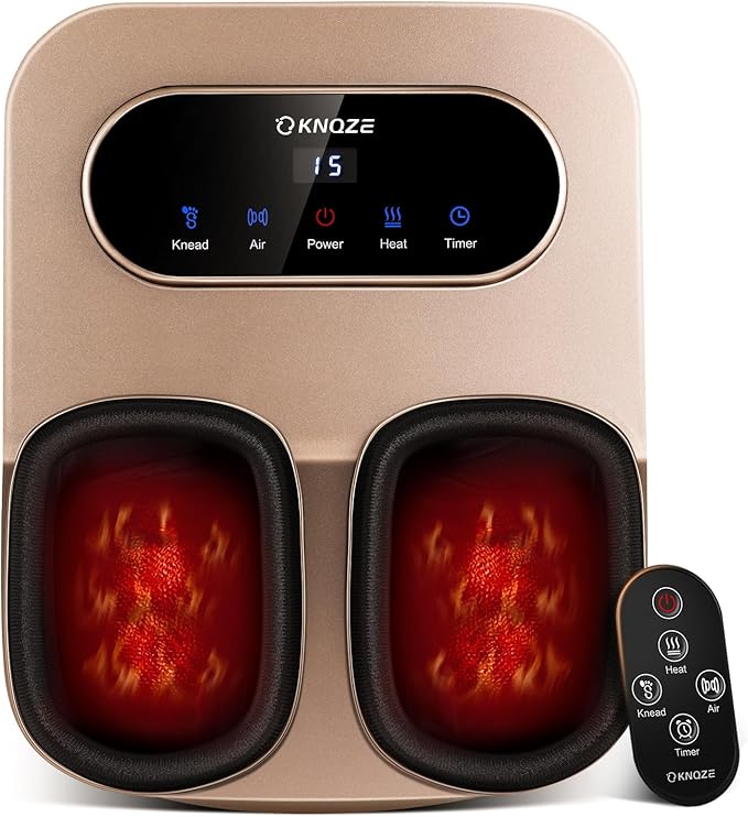 Foot Massager with Heat and Remote, Shiatsu Deep Kneading Feet Massager for Plantar Fasciitis & Neuropathy, Foot Warmer, Gifts for Mom Women Men Dad, Fits Up to Men Size 12(Gold)