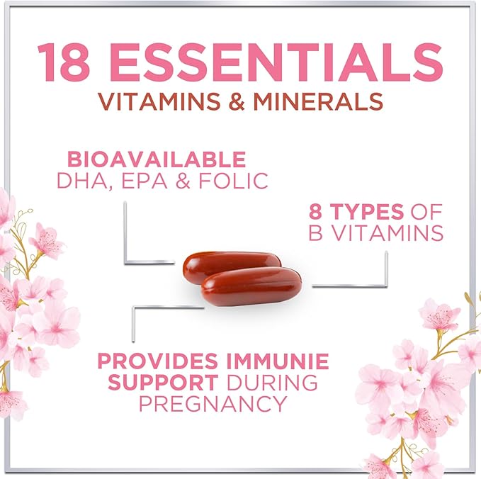 Prenatal Vitamins For Women With Folic Acid, DHA & Iron - Women's Prenatal Multivitamin, Essential Pre Natal Vitamins with Folate, Omega 3, D3, B12, Pregnancy Supplement for Mom & Baby - 120 Softgels