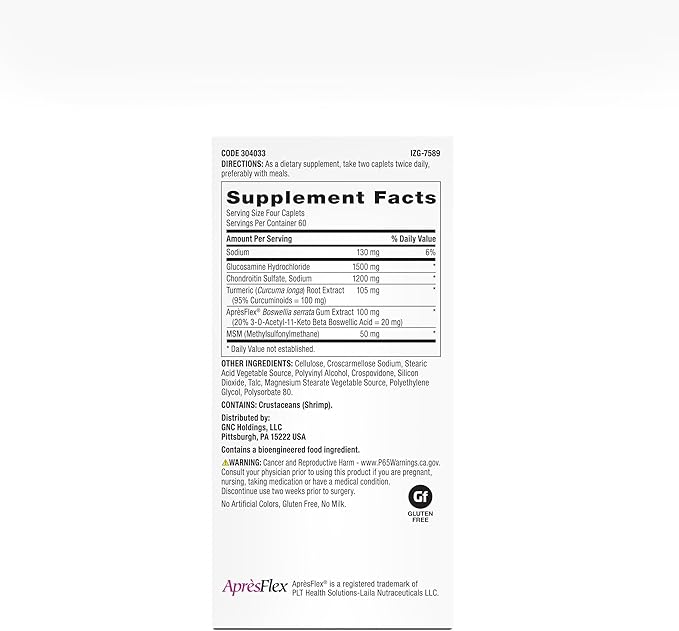 GNC TriFlex Fast-Acting 2.0, Improves Joint Comfort and Stiffness, Clinical Strength Doses of Glucosamine/Chondroitin and Boswellia- Plus Turmeric, 240 Caplets