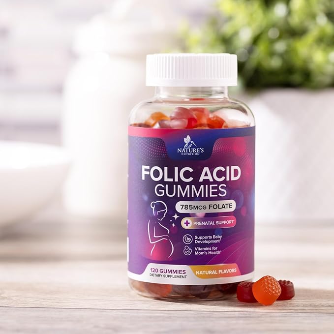Folic Acid Gummies for Women 785 mcg, Essential Prenatal Vitamins for Mom & Baby, Vegan Folic Supplement Gummy, Daily Vitamin B9 Extra Strength Folate, Before During After Pregnancy - 120 Gummies