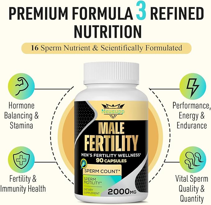 Fertility Supplements for Men, Male Prenatal Vitamins -Optimal Sperm Count, Motility and Strength, 2000MG Mens Fertility Supplements with Maca Root, Zin & Folate for Conception - Packs of 4