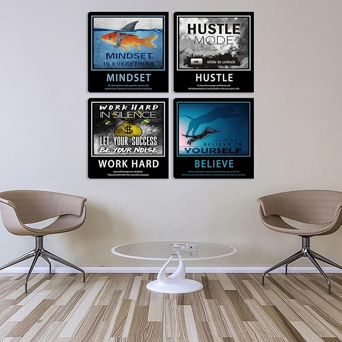 Inspirational Quote Canvas Art - Motivational Office & Living Room Wall Decor - Framed 20"x20"x4pcs