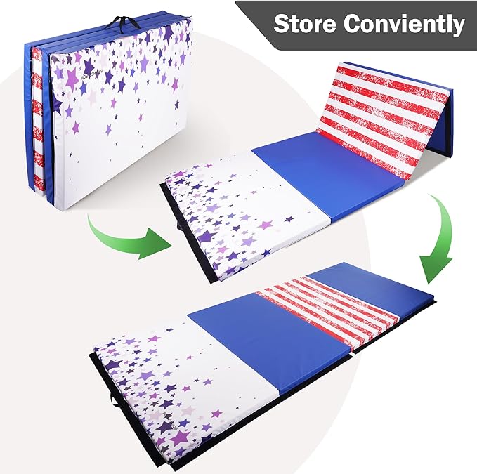Folding Exercise Gymnastics Mat 4'x8'x2" Gym Workout Mat with Carrying Handles High-Density Anti-Tear Portable Fitness Aerobics Mats for Home Gym Yoga Pilates Tumbling MMA Core Training, Multiple Colors