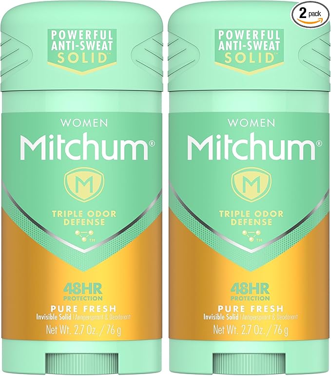 Mitchum Women Triple Odor Defense Invisible Solid Antiperspirant Deodorant, Pure Fresh, 2.7 oz (Pack of 2)
