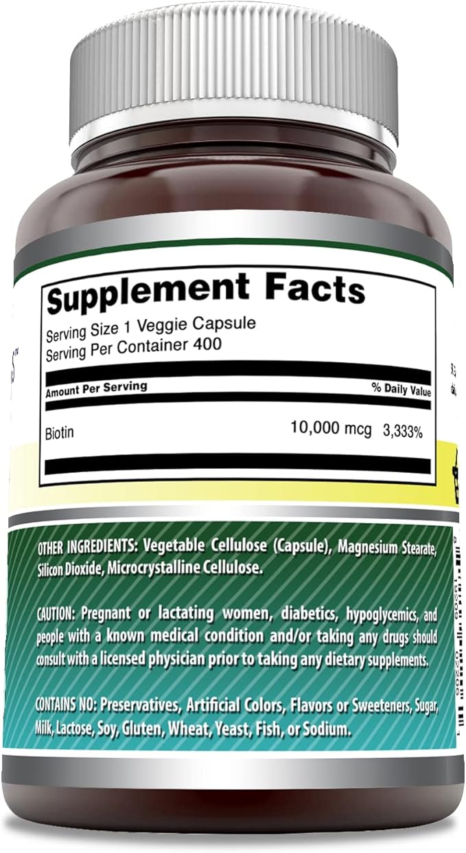 Amazing Formulas Biotin 10000 mcg Veggie Capsules | Vitamin B7 Supplement | Non-GMO | Gluten Free | Made in USA (400 Count)