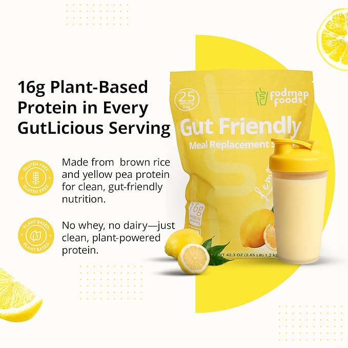 Certified Protein Shake Powder Meal Replacement – Gut Friendly 16g Plant Based Protein, Low Fermentation, Gluten-Free High Protein Meal Replacement Shake Powder | 25 Servings 44.1oz