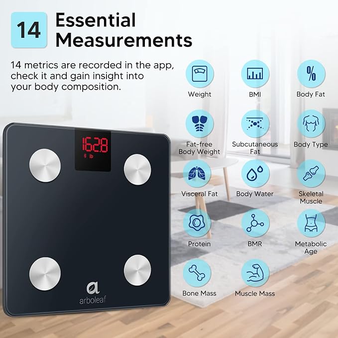arboleaf Scales for Body Weight, Weight Scale with Body Fat, Digital Bathroom Scale, Smart Bluetooth Body Fat Scale Sync 14 Body Composition Analyzer with Other Fitness Apps