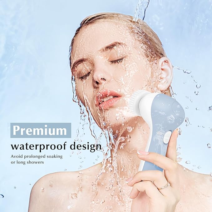 COSLUS Facial Cleansing Brush Silicone Face Scrubber: 2 in1 FBS-D Electric Exfoliating Massage Device Waterproof Deep Cleaning Exfoliation Rotating Spa Machine - Electronic Skin Care Wash Clean System