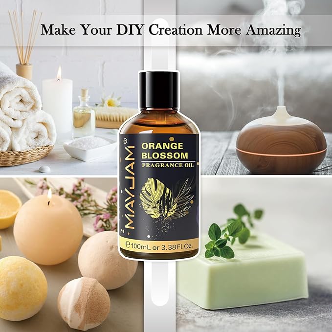 100ML/3.38FL.OZ Orange Blossom Fragrance Oils with Glass Dropper, Essential Oils for Diffusers for Home, Long Lasting Scented Oils for Diffusers Soap Candle Making