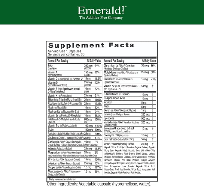 EMERALD LABS Men's 45+ 1-Daily Multi - Made with Saw Palmetto, Lycopene & More for Heart, Bone & Immune Support* - Gluten-Free - 30 Vegetable Capsules