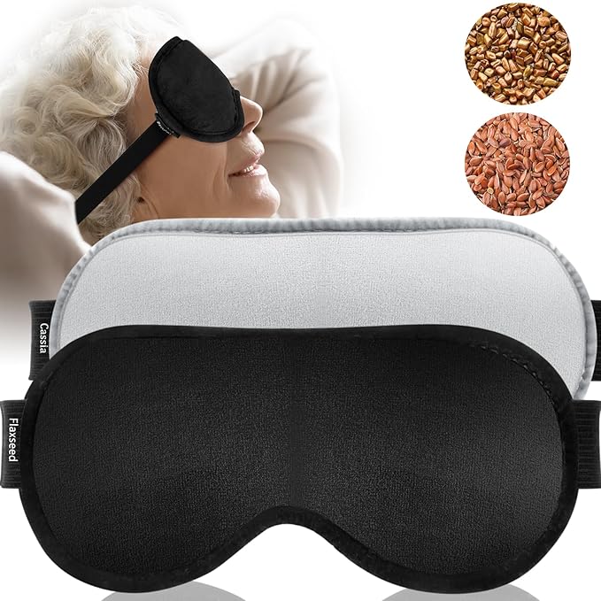 Heated Eye Mask (2-Packs), Moist Warm Compress Microwave with Flaxseed Cassia Seed, Weighted Eye Mask for Sleeping, Dry Eyes, Stye Eye Treatment, Relief Eye Fatigue (Black&Grey)