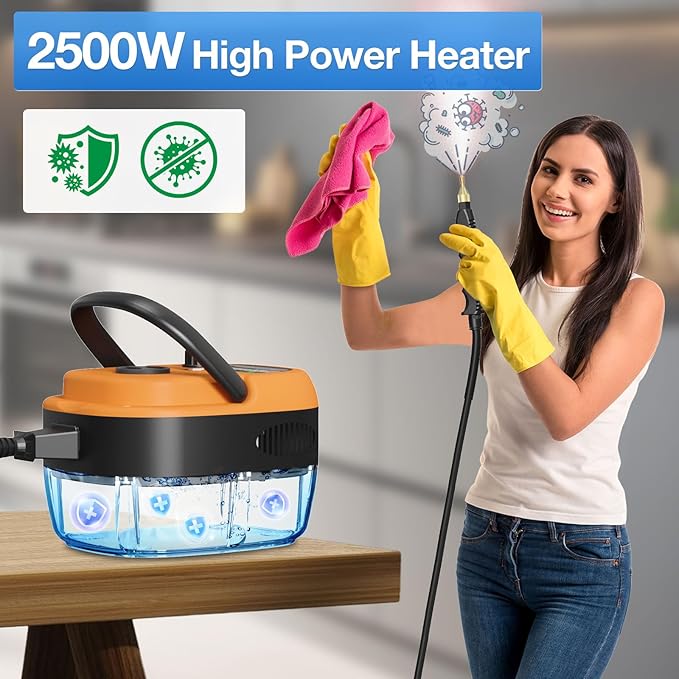 Handheld Steam Cleaner，2500W Hand-Held High Pressure Portable Cleaning Machine with 3 Brush, High Temperature Steamer for Home Use, Kitchen, Furniture, Bathroom, Car (Orange)