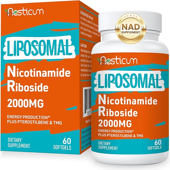 2000 MG Nicotinamide Riboside, NMNH Supplement Alternative, Liposomal NAD Nicotinamide Riboside Supplement with TMG & Pterostilbene - Boost NAD+, Energy, Focus, Immunity, Age Resist - 60 Softgels