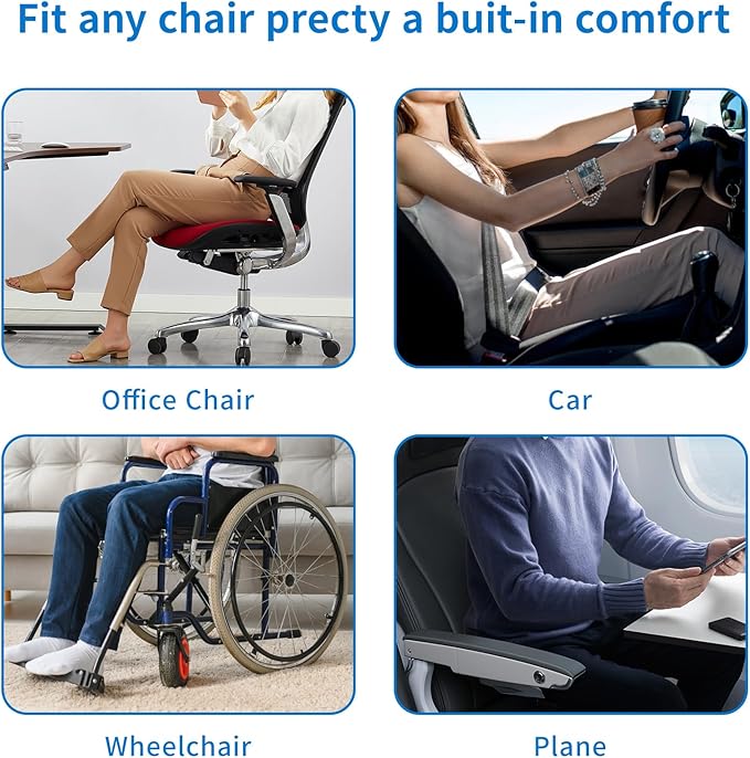 2025 Upgraded XL Memory Foam Tailbone Seat Cushion – Ergonomic Coccyx & Sciatica Support Pillow for Car & Office Chair– Back & Hip Pain Relief – Non-Slip, Comfortable. (Black)