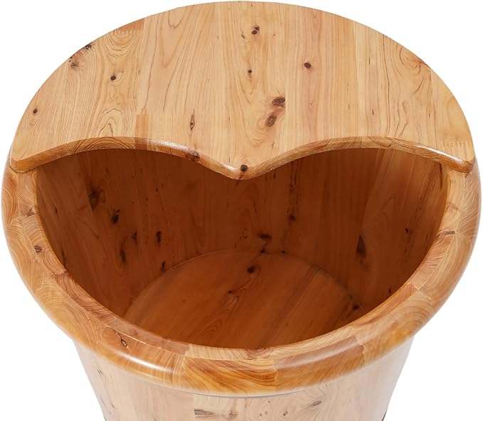 Wooden Footbath Bucket with Lid, Foot Bath with Stool Foot Massager Tub Basin Wooden Pedicure Soak to Relieve Stress Pedicure Bowl Footbath Barrel for for Home Spa Experience (Wood)