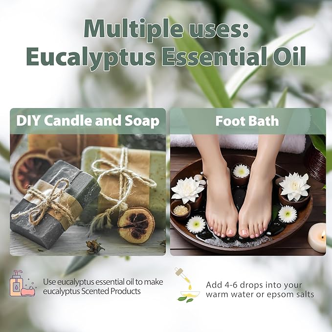 Pure Eucalyptus Essential Oil, 100% Pure Therapeutic Grade Premium Oil for Hair Care, Skin, Aromatherapy 3.38Fl Oz
