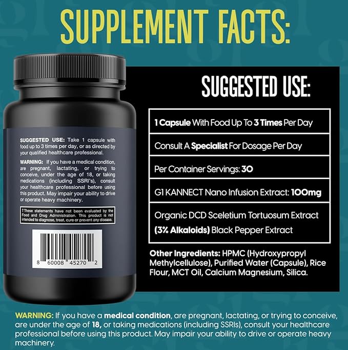 Kannect Sceletium Tortuosum Dietary Supplement - 100mg Nano Infusion Extract for a Natural Calm & Mood Boost - Enhances Mental & Physical Health - 30 Servings