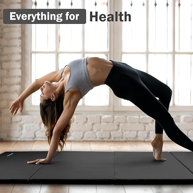 Folding Exercise Gymnastics Mat 4'x8'x2" Gym Workout Mat with Carrying Handles High-Density Anti-Tear Portable Fitness Aerobics Mats for Home Gym Yoga Pilates Tumbling MMA Core Training, Multiple Colors