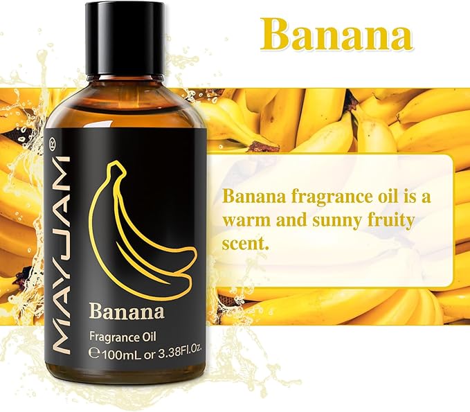 100ML/3.38FL.OZ Banana Fragrance Oils with Glass Dropper, Essential Oils for Diffusers for Home, Long Lasting Scented Oils for Diffusers Soap Candle Making