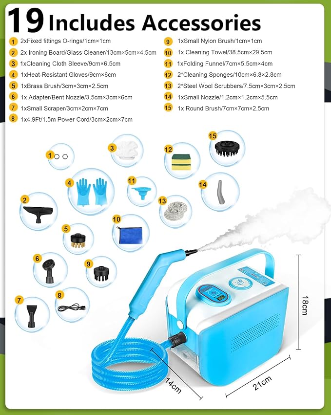 Steam Cleaner for Home, 10s Heat-Up, 4.5BAR High Pressure Portable Steamer for Cleaning, 3 Levels Adjustable Pressurized Handheld Steam Cleaner for Car, Grease,Tile, Dirt, Grout, Bed bugs, Blue
