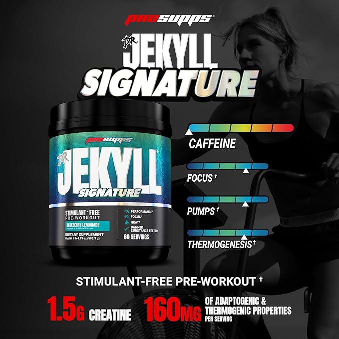 PROSUPPS Dr. Jekyll Signature Pre Workout Powder with Creatine - Stim-Free Preworkout Supports Focus & Endurance - Caffeine-Free Gym & Fitness Supplements (Blueberry Lemonade, 60 Servings)