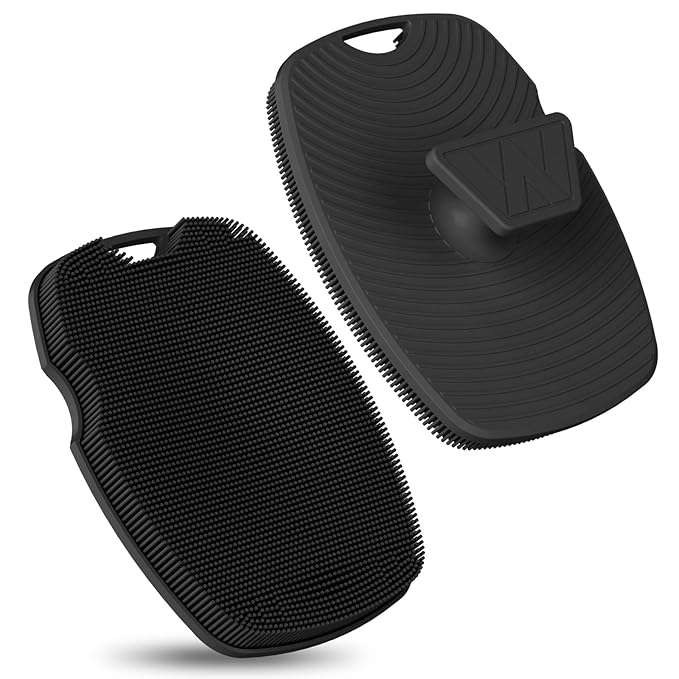 Silicone Body Scrubber Anti Slip for Shower,Zinc Infused Soft Bristles Shower Scrubber for Body Exfoliator,Hygienic,Blood Circulation - Black