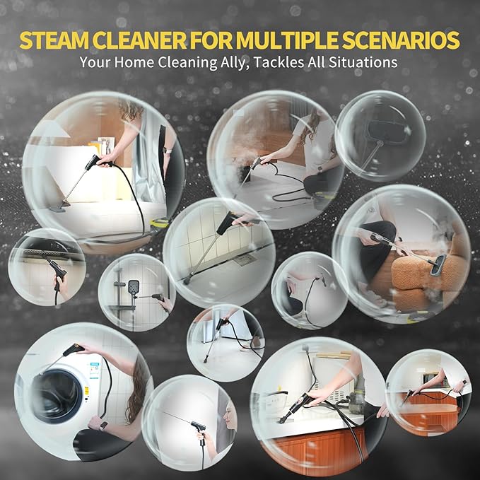Steam Cleaner with Adjustable Handle High Temperature High Pressure Steam Cleaner with 15 Accessories Portable Steamer for Home Furniture Kitchen Bathroom Grout and Tile (Black)