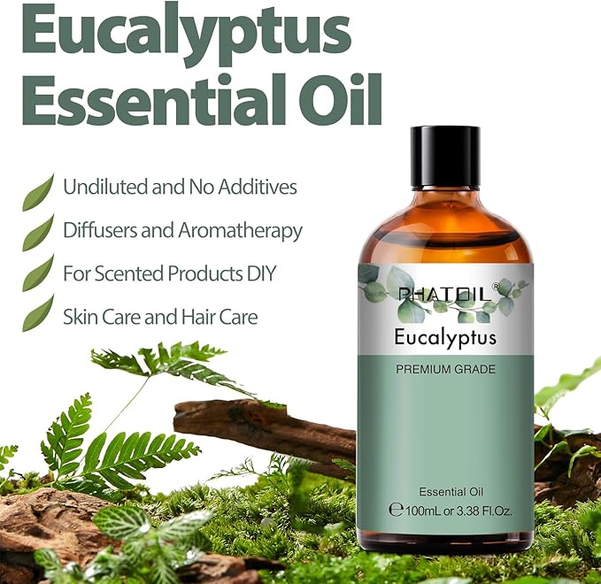 Pure Eucalyptus Essential Oil, 100% Pure Therapeutic Grade Premium Oil for Hair Care, Skin, Aromatherapy 3.38Fl Oz