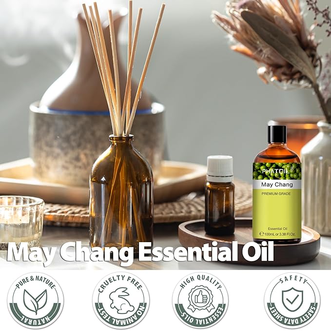 May Chang Essential Oil, Pure Premium Natural Oil for Hair Care, Body Skin Care, Aromatherapy, DIY Candle, Soap Making 3.38Fl Oz