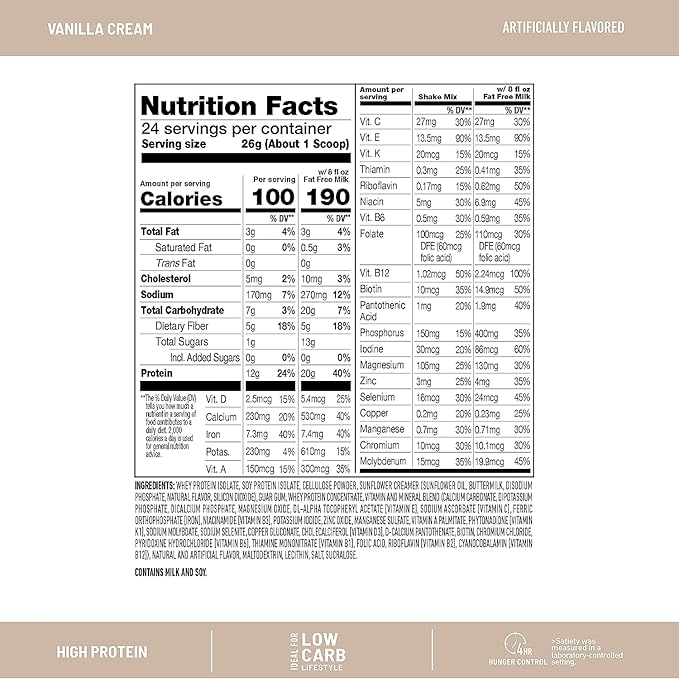 SlimFast Advanced Nutrition High Protein Meal Replacement Smoothie Mix, Vanilla Cream, Weight Loss Powder, 20g of Protein, 12 Servings (Pack of 2) (Packaging May Vary)