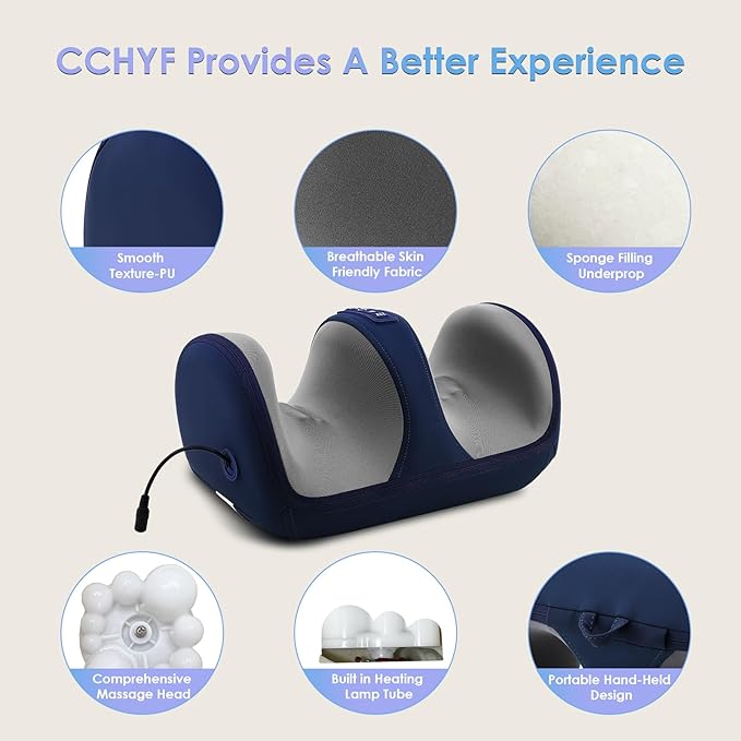 Shiatsu Foot Massager with Heat, Foot and Calf Massager for Circulation and Pain Relief, Plantar Fasciitis, Massage Feet/Arm/Calf/Ankle with Kneading Rolling, Gifts for Women & Men, Blue