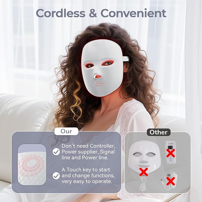 Red Light Therapy Mask for Face,Cordless LED Face Mask Light Therapy,USB C Rechargeable,Infrared Light Therapy Mask for Home Working Travel Yoga Sleep