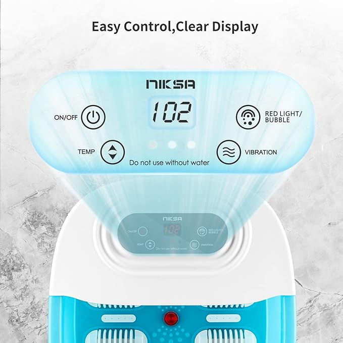 Niksa Foot Spa Bath Massager with Heat, Bubbles, Vibration and Red Light,4 Massage Roller Pedicure Foot Spa Tub for Feet Stress Relief,Foot Soaker with Mini Acupressure Massage Points(Blue)