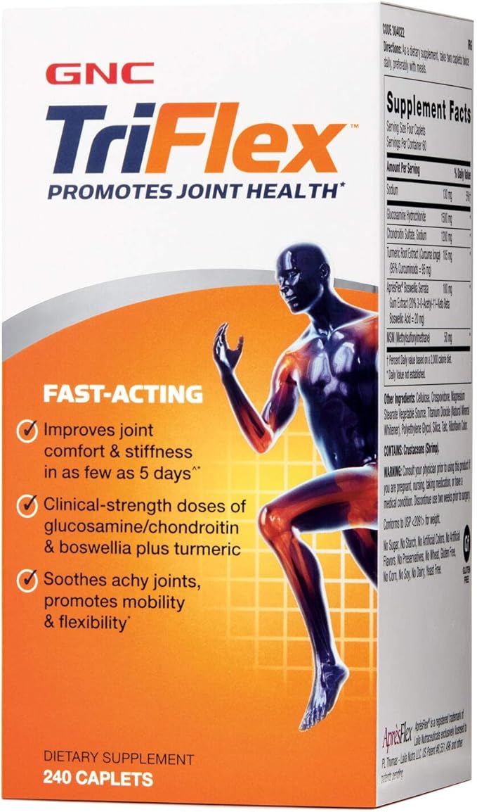 GNC TriFlex Fast-Acting, Improves Joint Comfort and Stiffness, Clinical Strength Doses of Glucosamine/Chondroitin and Boswellia- Plus Turmeric, 240 Caplets