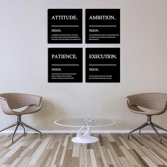 Azrosap Inspirational Canvas Painting Wall Art Ambition Quotes Prints Framed Poster Positive Quotes Wall Picture for Men Women Bedroom Living Room Home Office Decor Decorations 12"x12"x4pcs