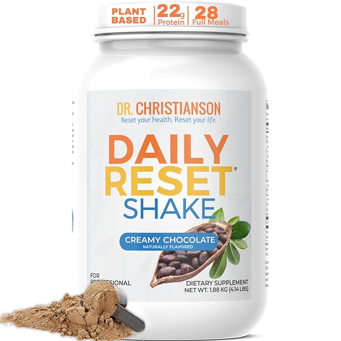 DR.CHRISTIANSON Daily Reset Shake (Chocolate), Plant-Based Protein with Resistant Starch, Protein Meal Replacement Shake, Metabolism Reset Program Approved, Just Add Water (28 Servings, 4.14 Pounds)