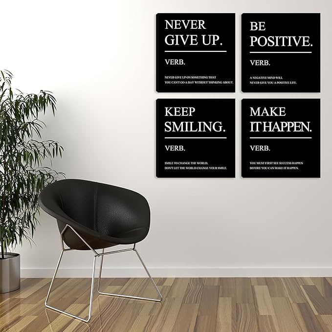 Azrosap Motivational Canvas Wall Art Inspirational Office Wall Decor Framed Poster Quotes Picture Artwork Wall Painting Prints for Bedroom Living Room Office Wall Decor Home Decorations 20"x20"x4pcs