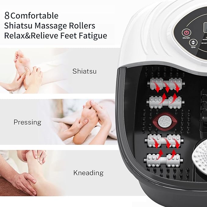 Foot Spa Bath Massager with Tea Tree Oil Foot Soak with Epsom Salt - with Heat, Bubbles and Vibration,Red Light,Medicine Box Digital Temperature Control 8 Acupressure Massage Points