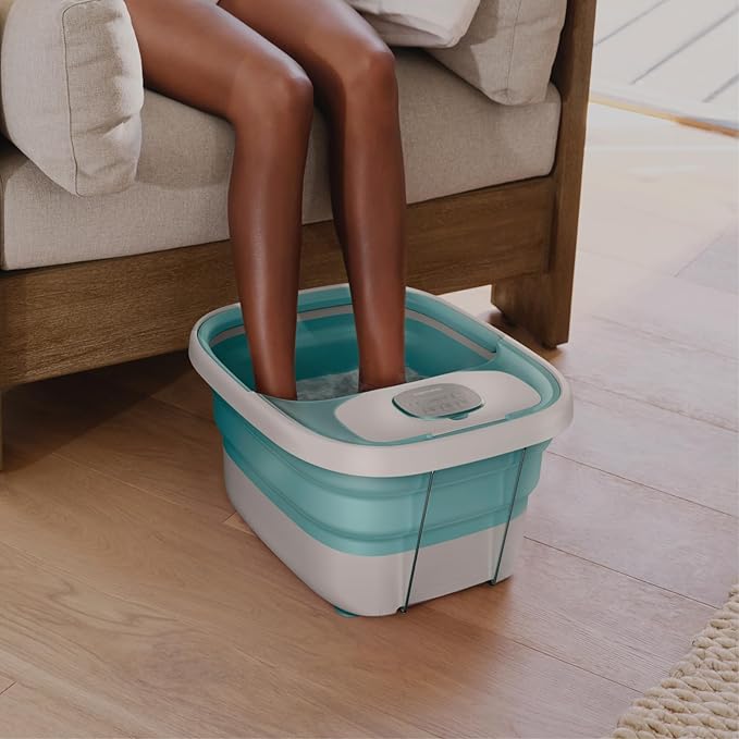 Homedics Smart Space Deluxe Footbath with Heat Boost, Patented Collapsible Design, Invigorating Bubble + Vibration Massage, 3 Pedicure Attachments, Safety-Lock System, Includes Bath Salts