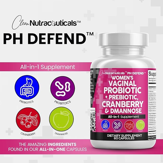 Clean Nutraceuticals Vaginal Probiotics for Women + Prebiotics 20 Billion Cranberry Pills w D-Mannose 500 mg for Urinary Tract Health pH Balance - for Vaginal Health Supplements Pills - 3Pack