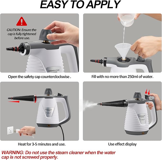 Handheld Steam Cleaner, Portable Steamer with Mop, 350ml Large Capacity,16-Piece Accessory Set for Floor, Car, Carpet, Upholstery, Couch, Tile, Windows Cleaning
