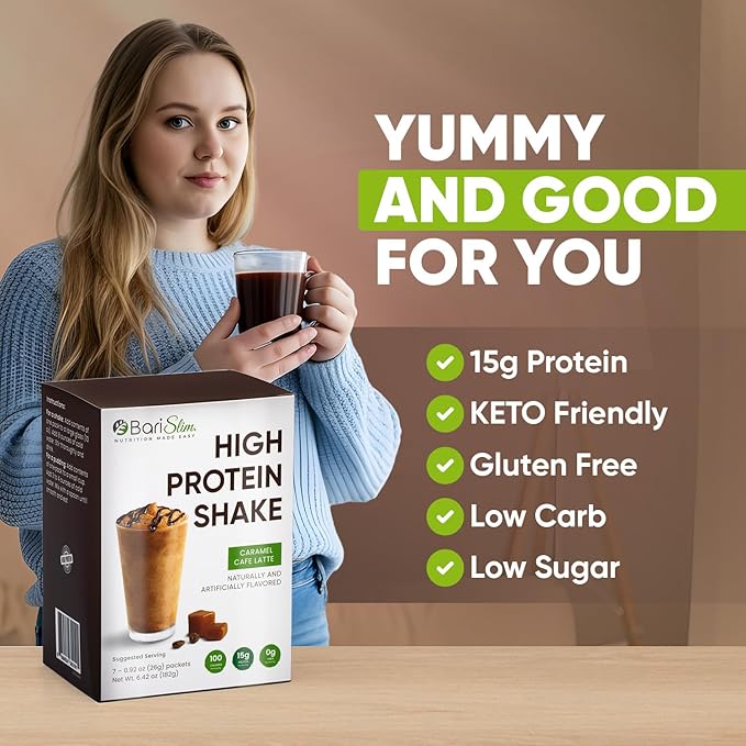 BariSlim High Protein Shake - Delicious & Nutritious Meal Replacement Shake - Low Sugar & Carb - Formulated for Bariatric Patients & Post-Weight Loss Surgery Support | Carmel Caffe Latte (9 oz)