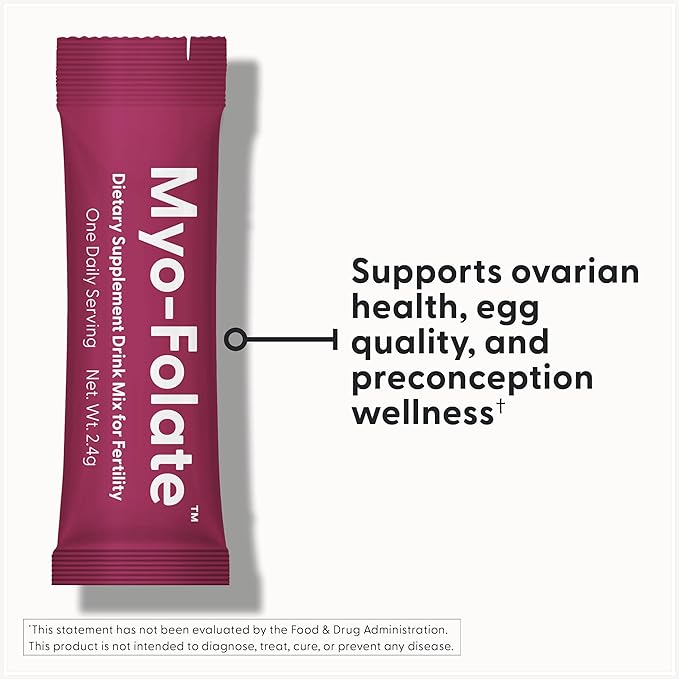 Fairhaven Health Folate and Myo Inositol Powder for Women - 1 Per Day, Female Fertility Supplement, Ovarian Health and Egg Quality - 2000 mg Myo-Inositol and 333 mcg Methylfolate – 30 Stick Packs