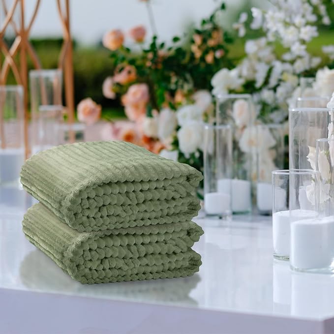 Buryeah 24 Pcs Flannel Throw Blanket Bulk 50 x 60 in Sleepover Blankets Outdoor Wedding Throw Lightweight, Oeko-TEX Standard 100 Certified for Sofa Donation Homeless Gifts (Sage Green)